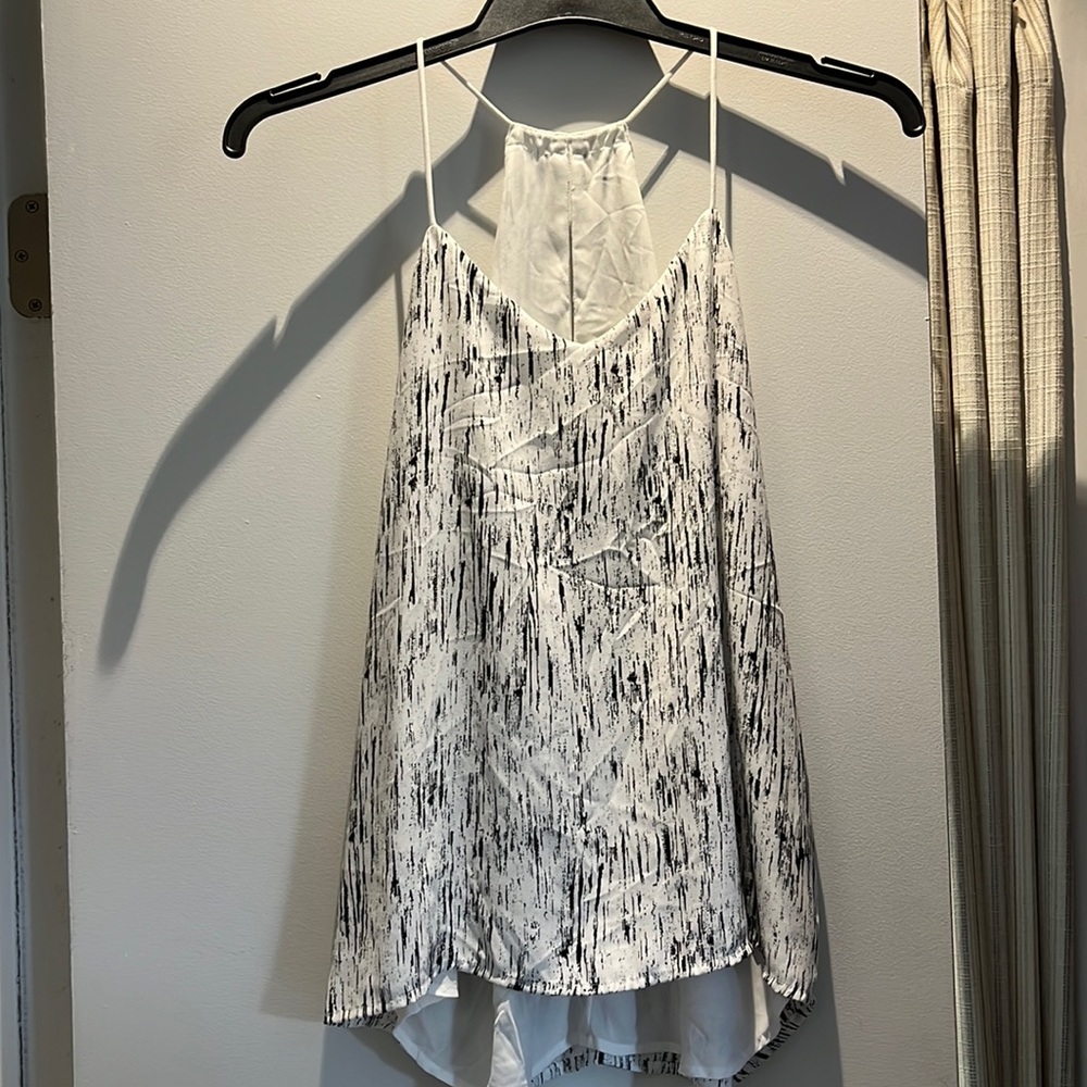 White and black dressy top, jersey/chiffon type material